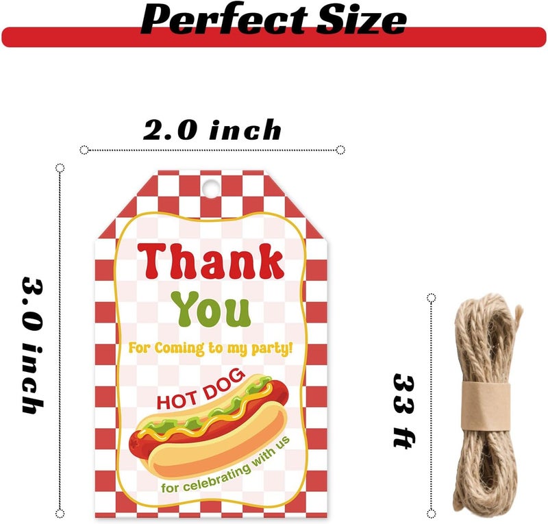 BOBYIYI 50pcs Hotdog Thank You Tags Hot Dog Theme Birthday Gift Tags for kids Picnic BBQ Favor Decor Dog Hotdog Bar Party Favor One Hot Diggity - Image 2
